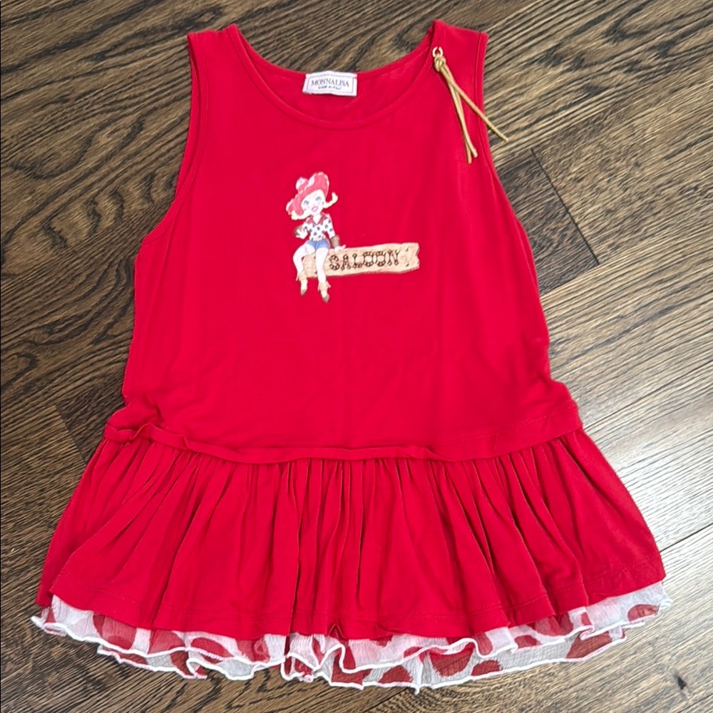 MonnaLisa Red Tank Top with Ruffle Hem